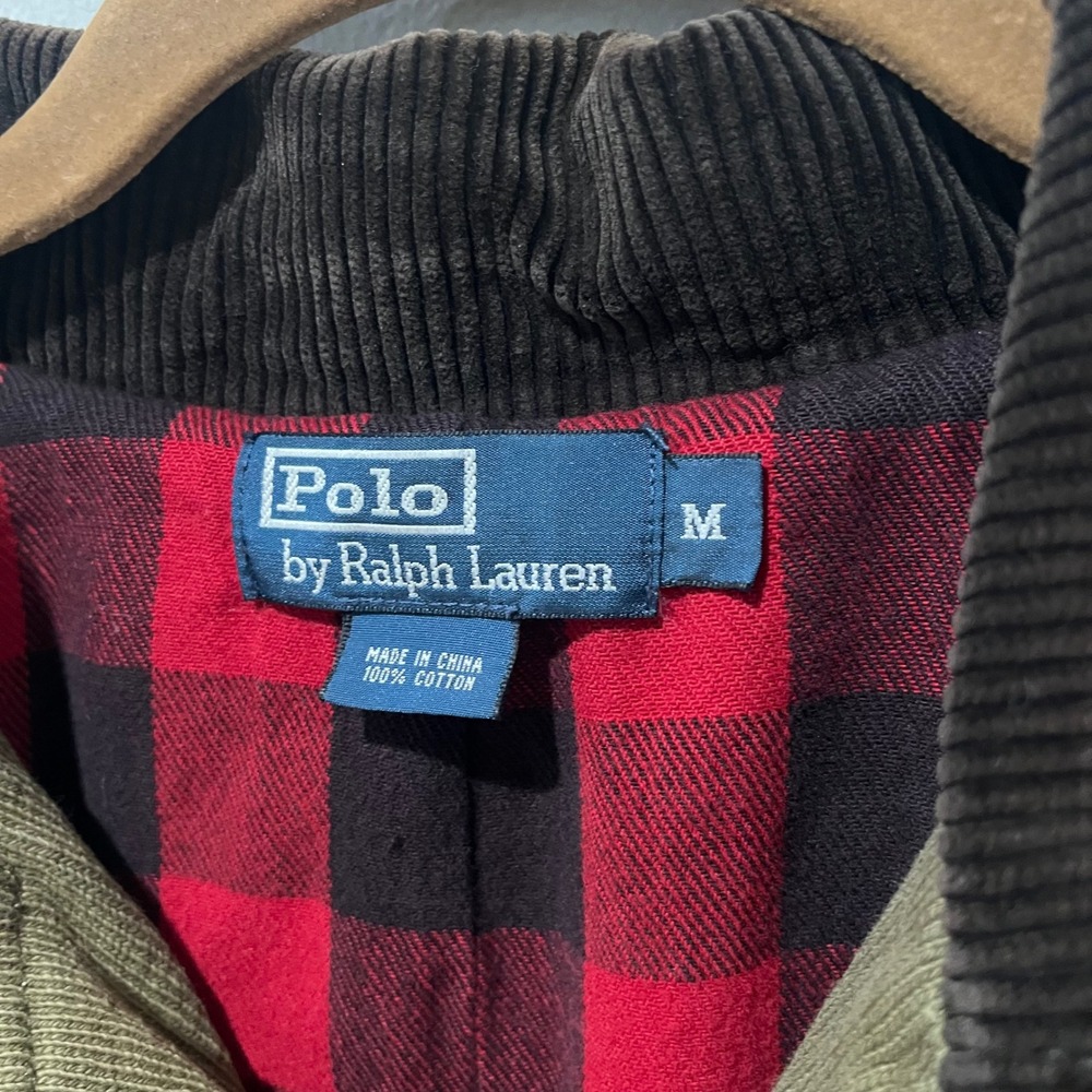 Polo Ralph Lauren Field Chore Jacket Men's M Green Plaid Loop Corduroy Hunting - Picture 3 of 16